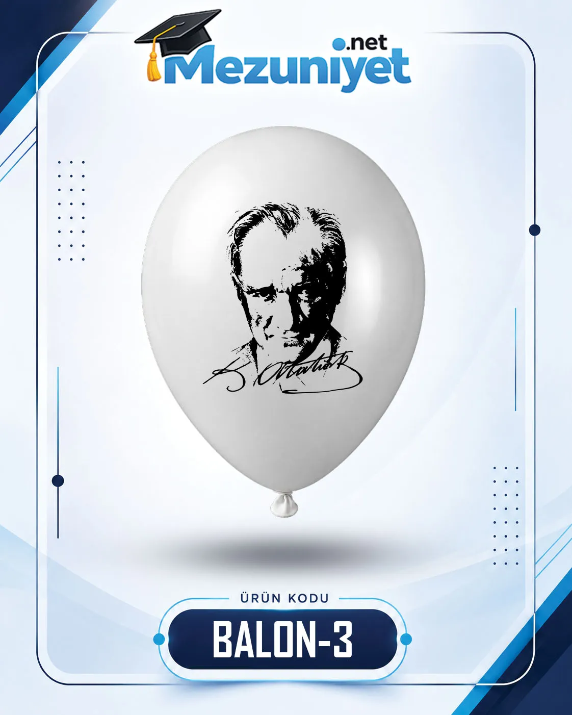 Atatürk Baskılı Balon - Beyaz (100 Adet) - Mezuniyet.Net