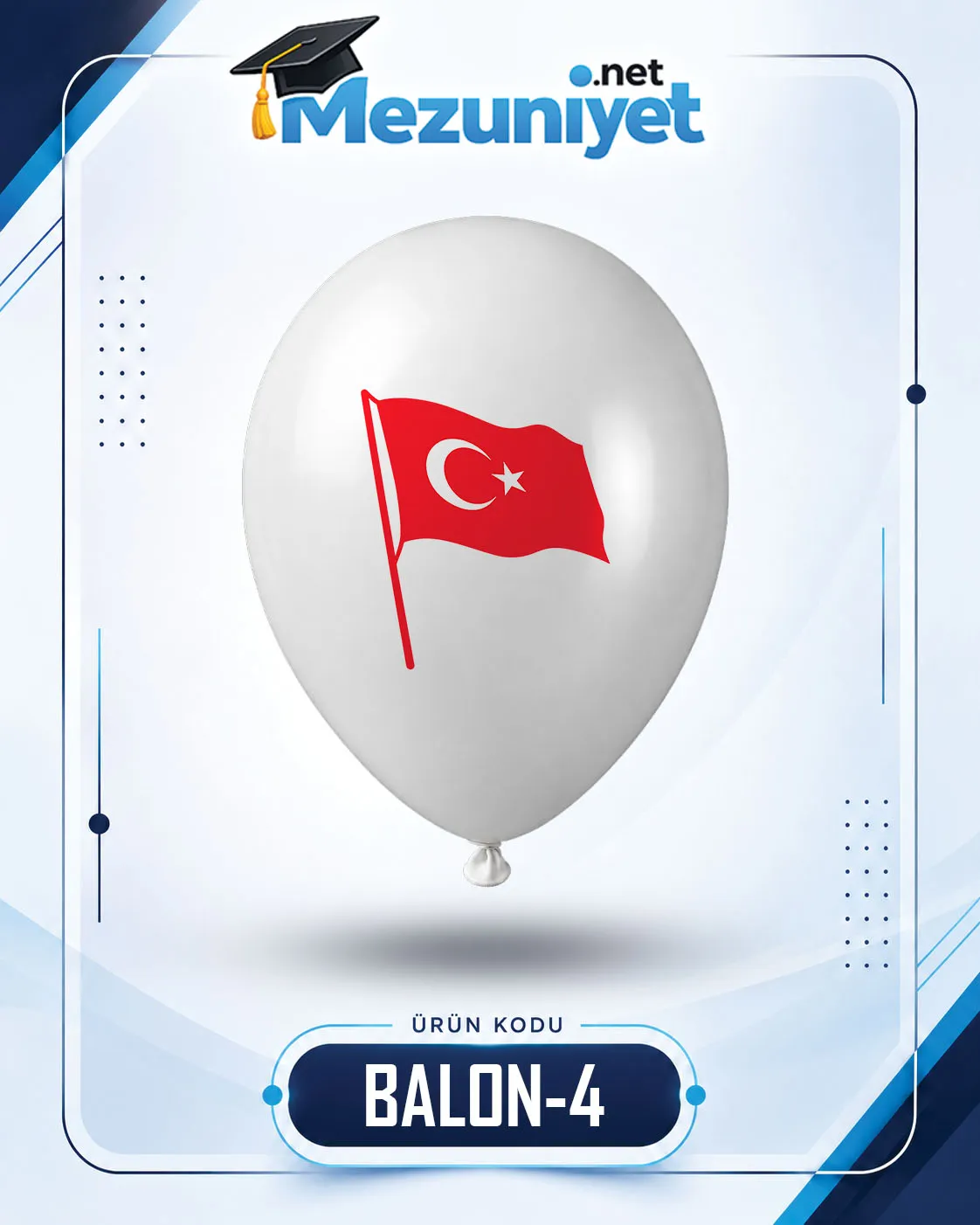 Türk Bayrak Baskılı Balon - Beyaz (100 Adet) - Mezuniyet.Net