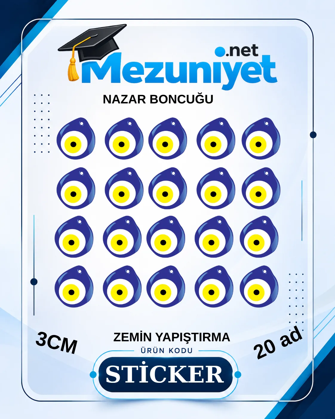Nazar boncuğu Sticker - 3cm ( Pakette 20 adet ) - Mezuniyet.Net