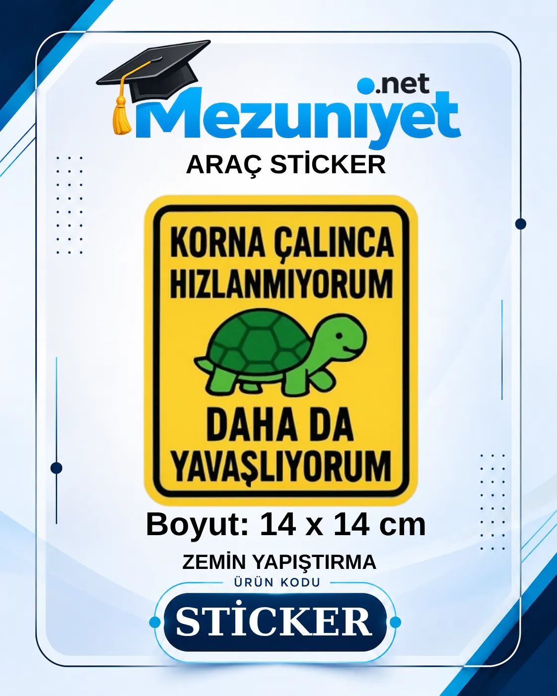 Acemi Sürücü Kaplumbağa Tasarımlı - Mezuniyet.Net