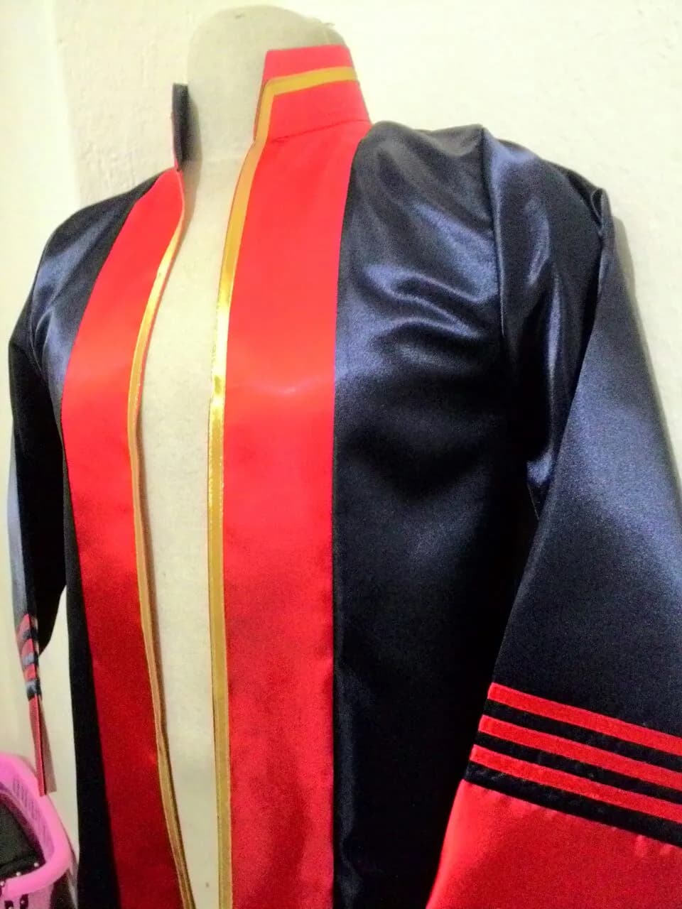 Lacivert Kırmızı - Şeritli - Lise Cübbesi