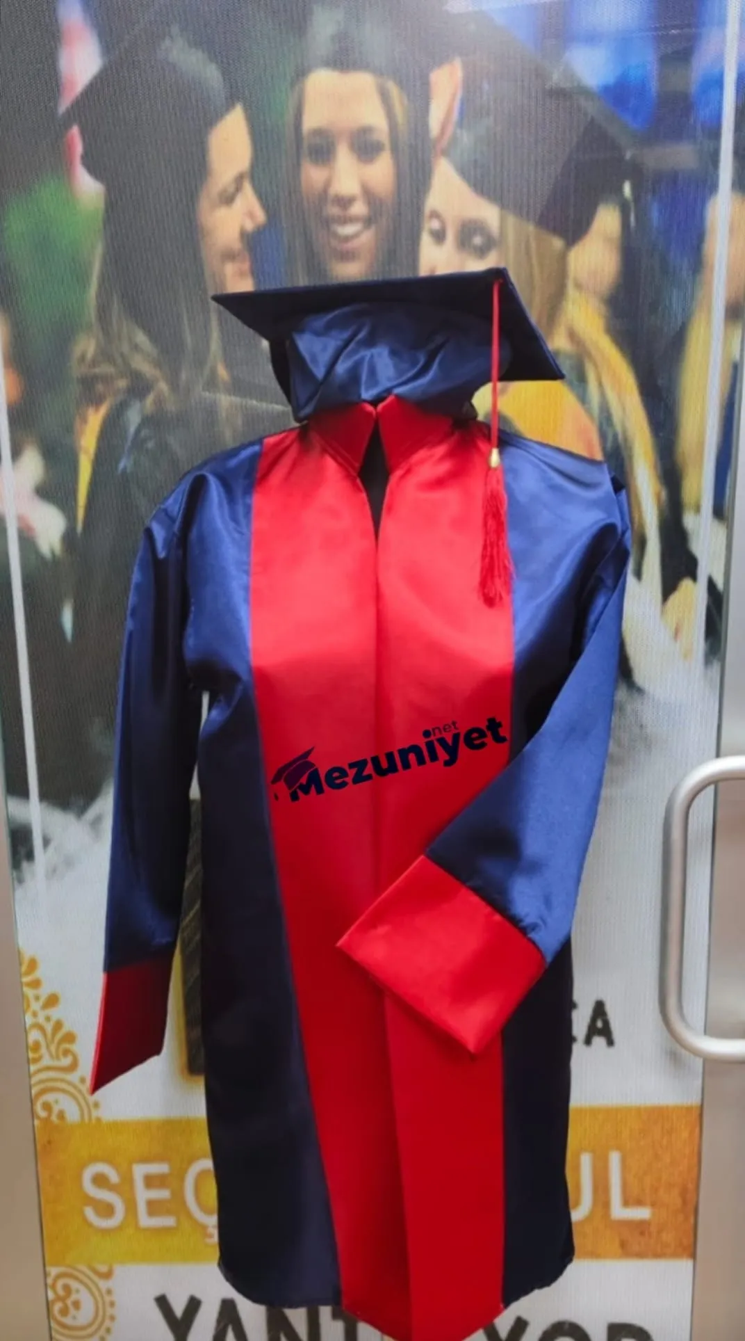 Lacivert Kırmızı - ilkokul cübbe ve kep - Mezuniyet.Net