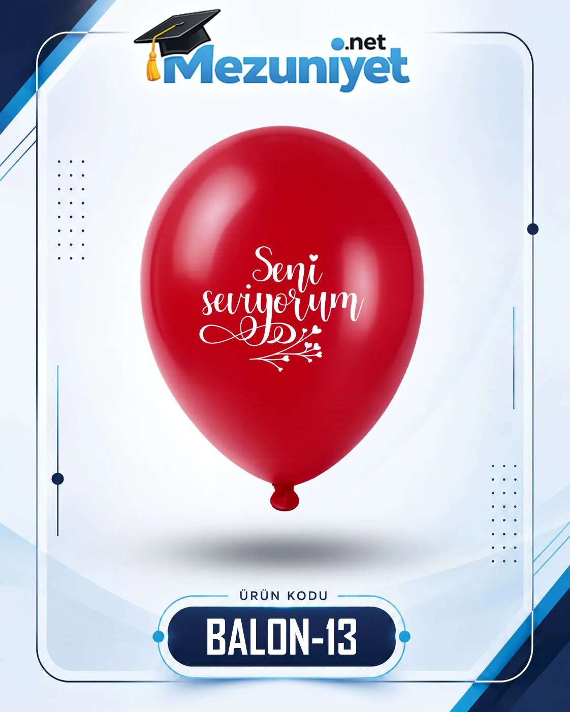 Seni Seviyorum Baskılı Balon - Kırmızı (100 Adet) - Mezuniyet.Net