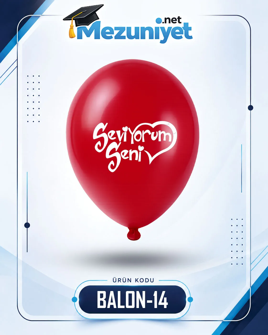 Seni Seviyorum Baskılı Balon - Kırmızı (100 Adet) - Mezuniyet.Net